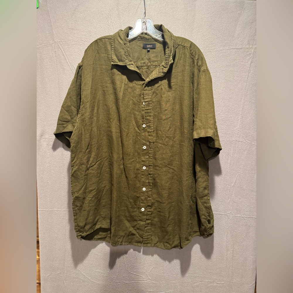 Quince Casual Olive Linen Button Down Shirt